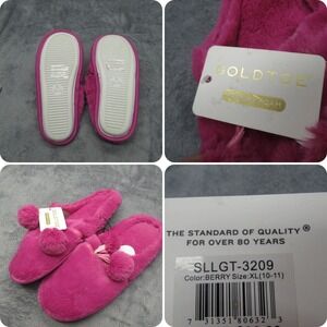 Gold Toe Memory Foam Slippers Womens XL 10-11 Fuzzy Pom Pom Berry‎ Pink